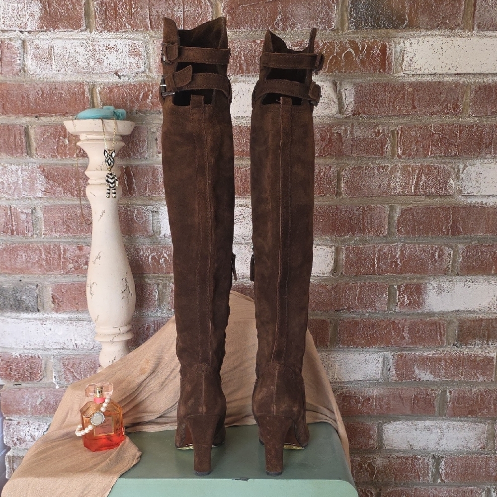 Brown Suede Knee-High Boots - Picture 14 of 16
